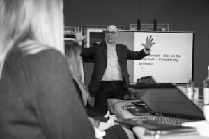 Me animatedly talking about an idea at one of our strategy days